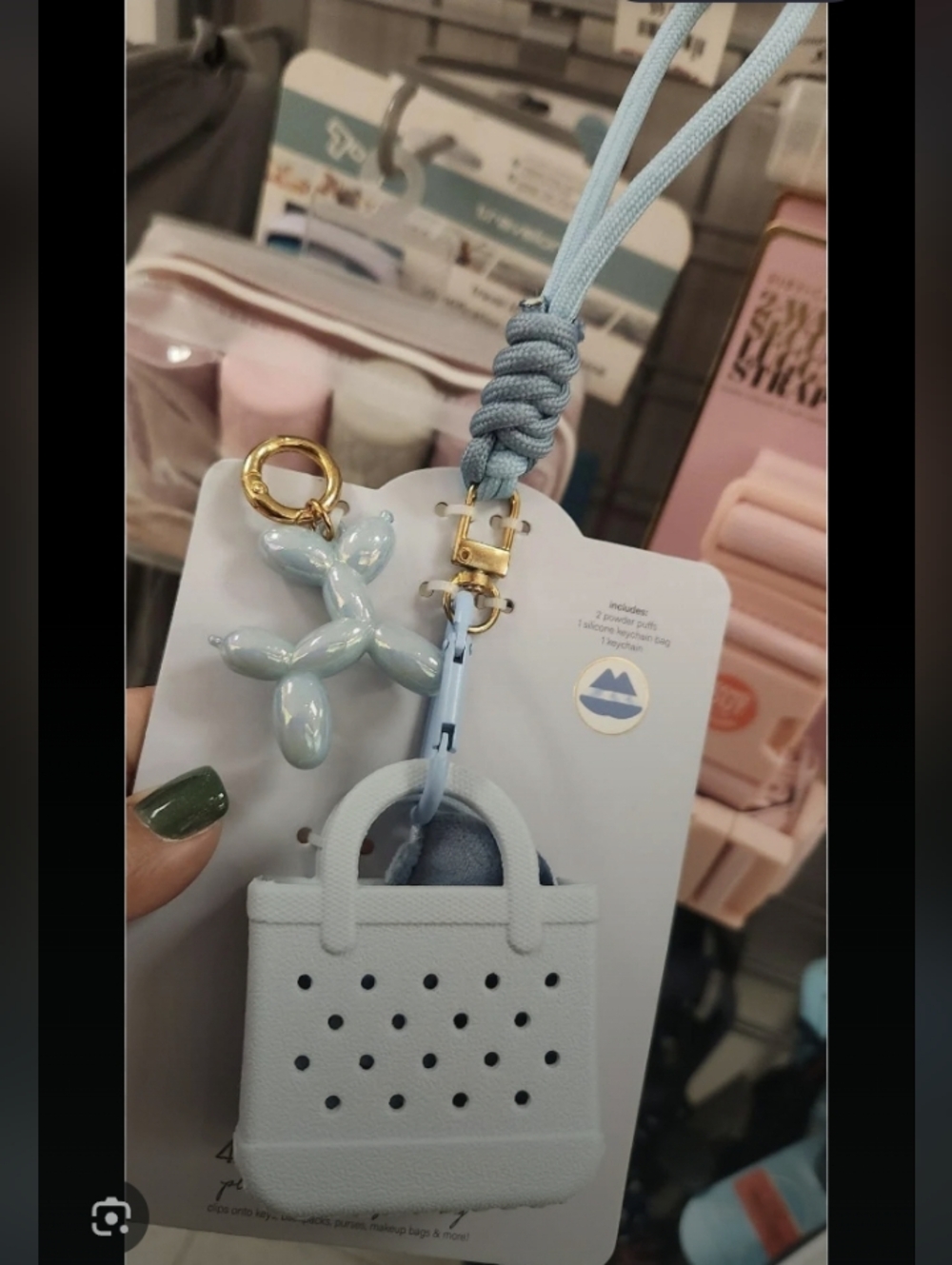 4PC-Mini Bag Charm, Balloon Dog Charm, 2 Powder Puffs Wristlet Strap (Blue 🩵💙)